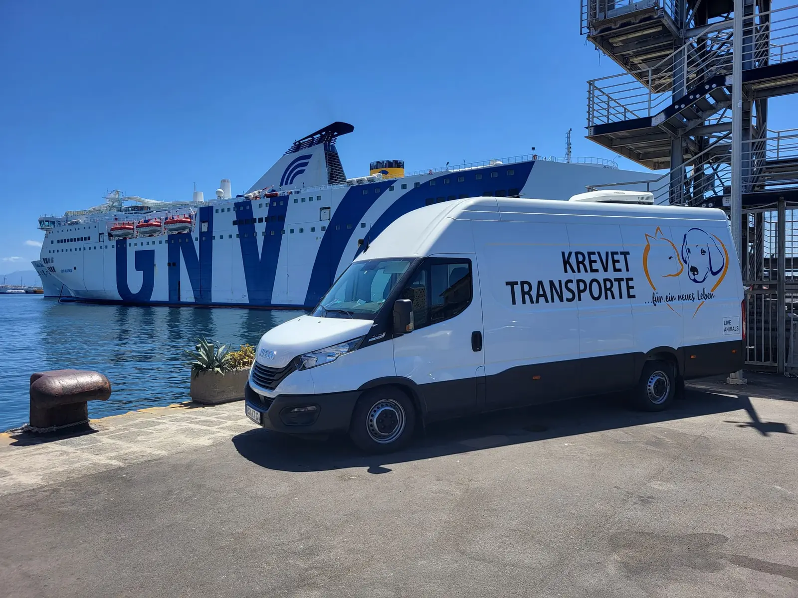Krevet Transporte Fahrzeug vor einer Fähre bei einem Tiertransport in Europa